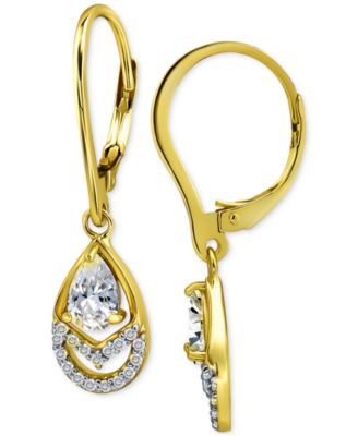 Cubic Zirconia Pear & Round Leverback Drop Earrings, Macy's Exclusive 