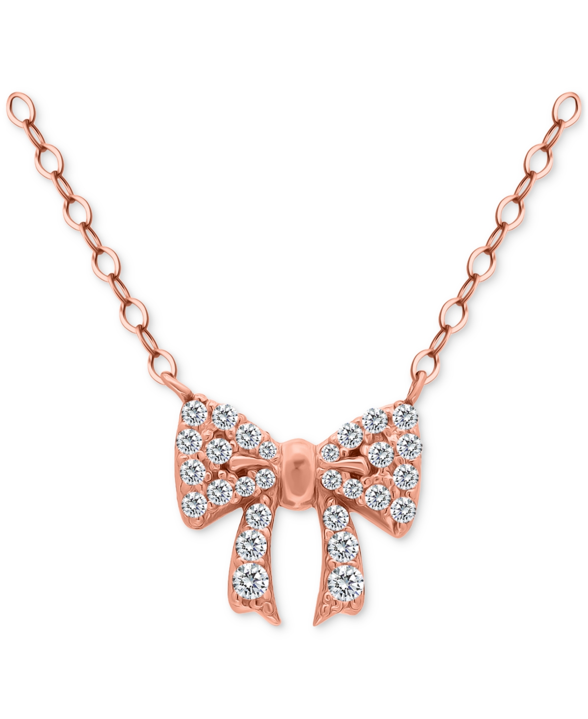 Cubic Zirconia Bow Pendant Necklace, 16" + 2" Extender, Macy's Exclusive - Pink