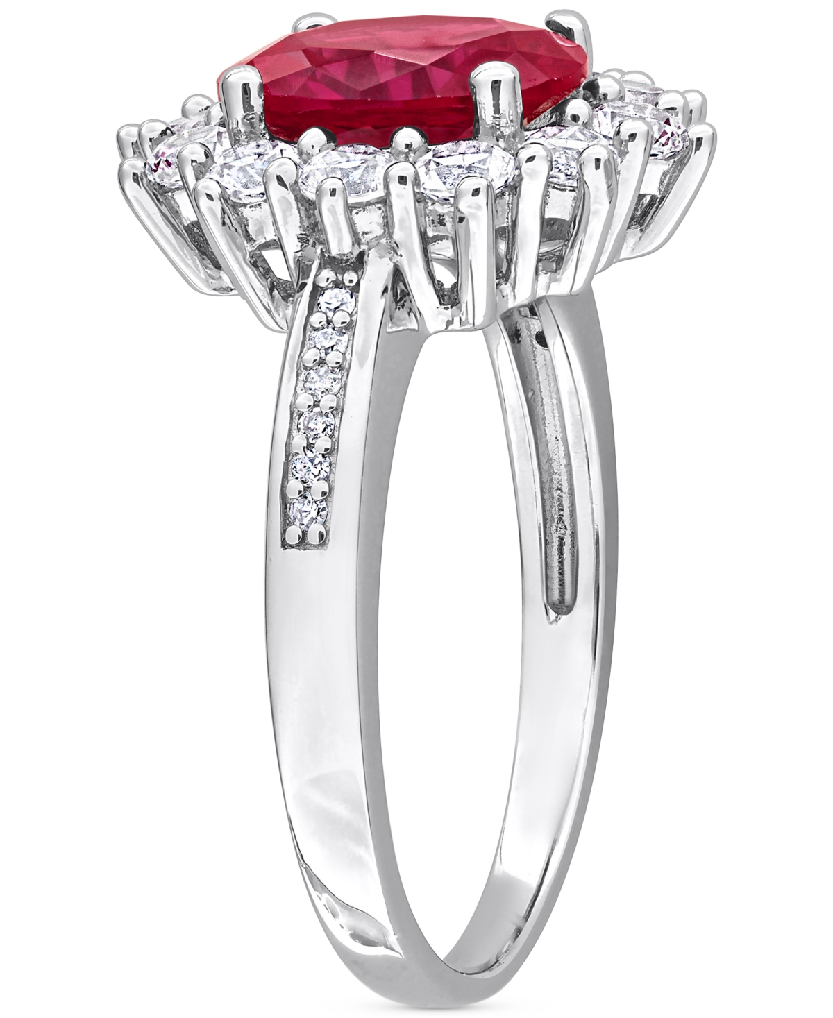 Macy's Gemstone & Diamond Accent Halo Ring In Sterling Silver In Silver
