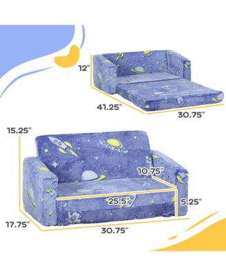 2 in 1 Kids Sofa Chair, Toddler Couch with Glow in The Dark Cosmic Patten, Washable Cover