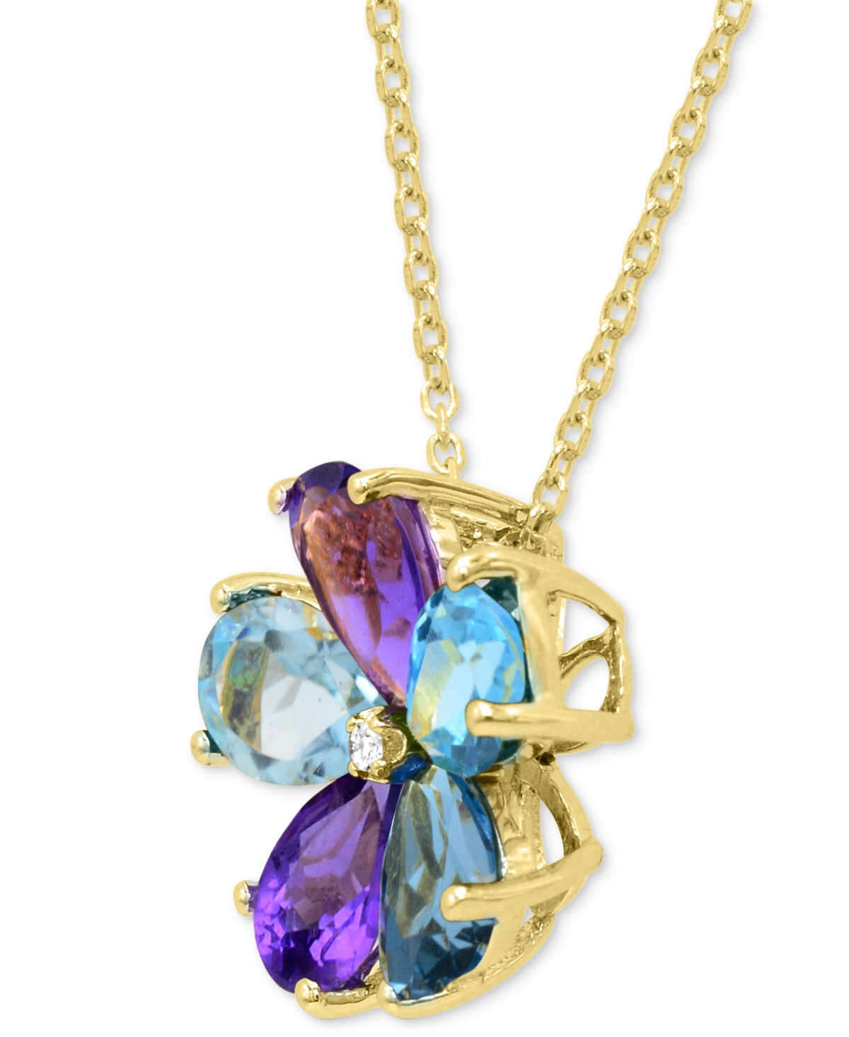 Macy's Multi-gemstone 3-1/4 Ct. T.w. With Diamond Accent Flower Statement Pendant In 14k Gold-plated Sterli In Blue
