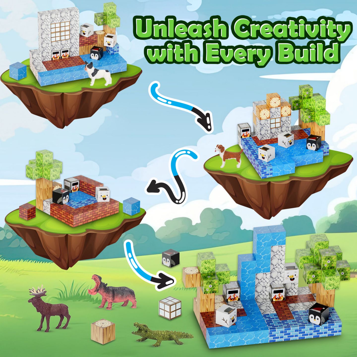 Детский конструктор Contixo Animal Magnetic Blocks 100-Piece Building Set, Ages 3-12 — фото 3