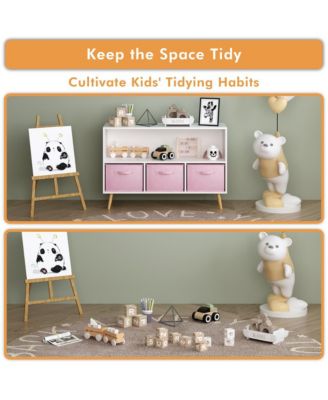 Kids bookcase with Collapsible Fabric Drawers, Children's Book Display, Toy Storage Cabinet Organizer