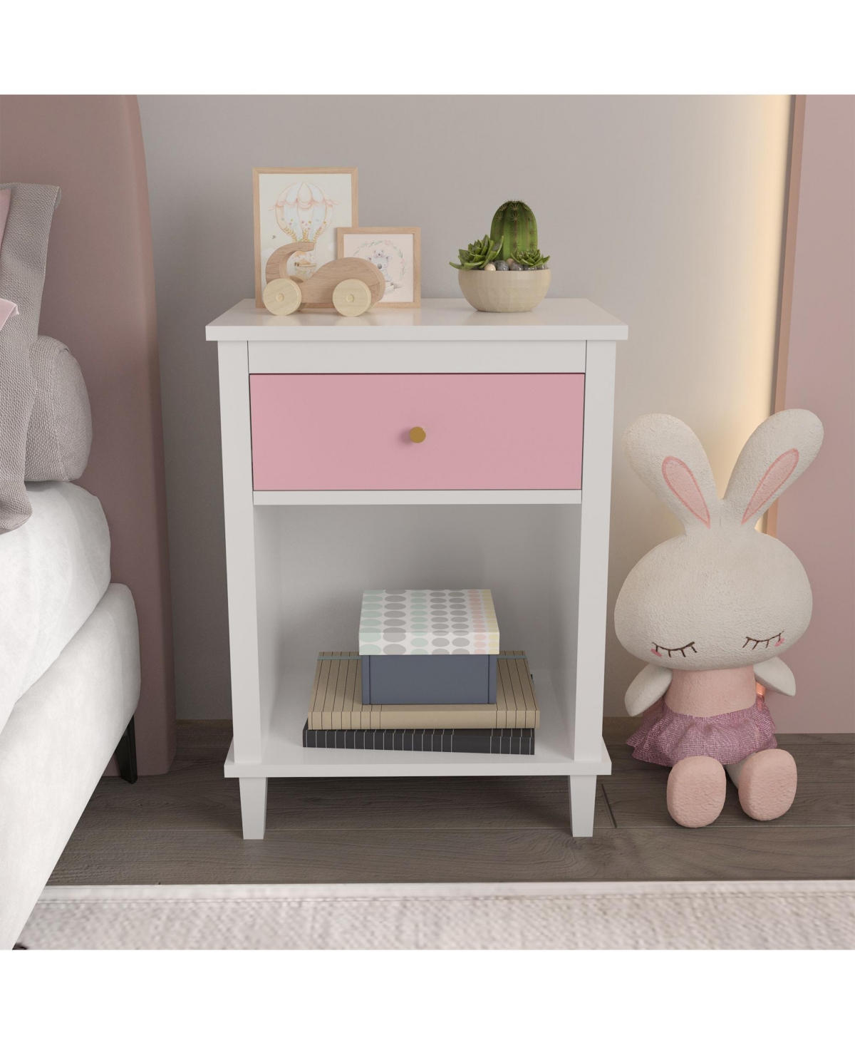 Cesicia 26.77''H Wooden Nightstand with One Drawer One Shelf for Kids