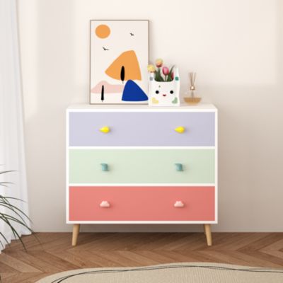 28.7" Kids Dresser 3 Drawers Wood Baby Nightstand Toddler Bedroom Storage Cabinet