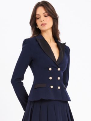 Women Nasia Navy Blue Double Breast Backless Blazer