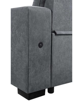 95"W Gray Woven Fabric Reversible Sleeper Sectional Sofa with Storage Chaise Cup Holder Charging Ports and Pockets