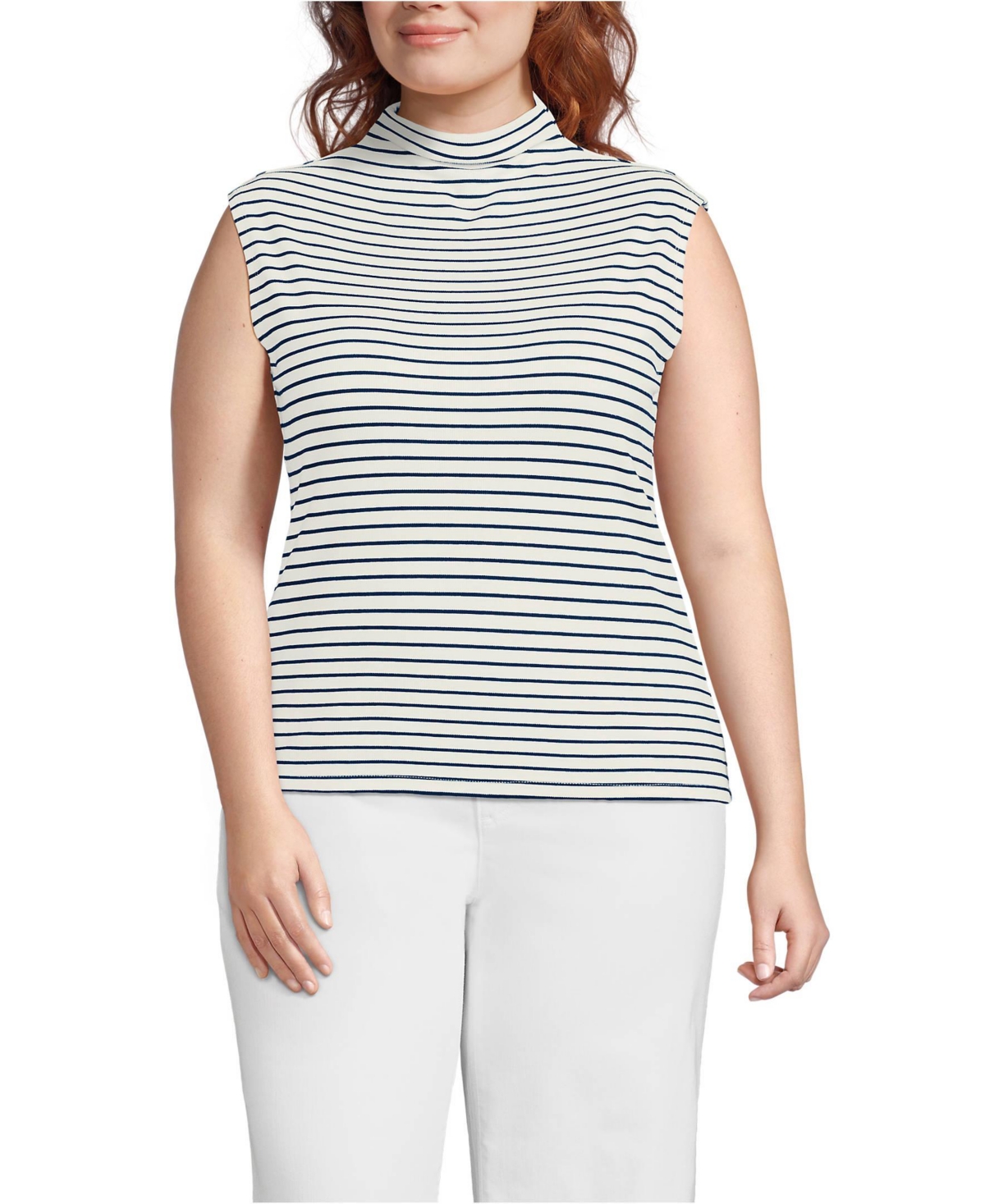 Plus Size Cap Sleeve Drapey Rib Fitted Funnel Neck Tank - Black