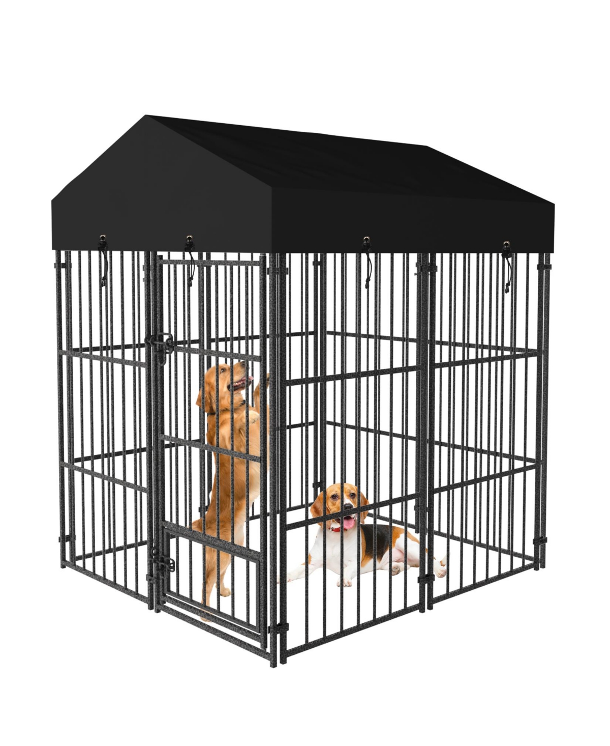 Giant Tall Uptown Welded Outdoor Dog Kennel Playpen Pet Animal Run Crate w/ Roof - Black