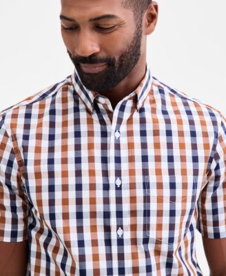 Men's Regular-Fit Stretch Gingham Check Button-Down Poplin Shirt, Macy's Exclusive