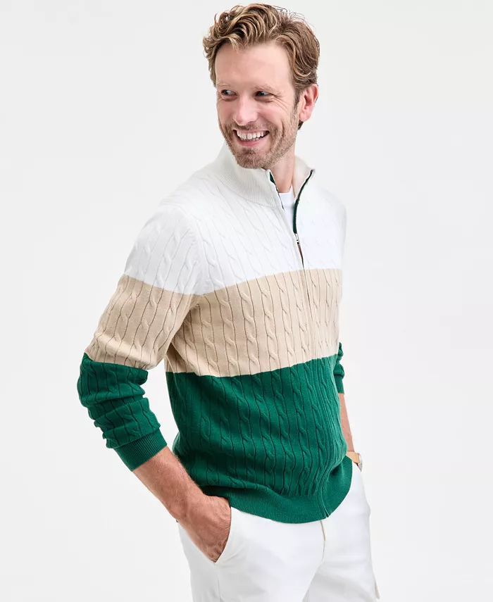 Men's Colorblocked Cable-Knit Full-Zip Sweater - thumbnail 4