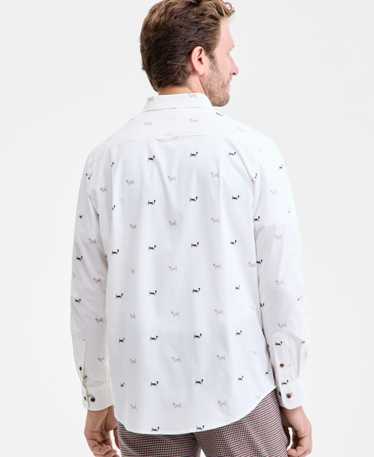 Club Room Men's Basset Hound Print Brushed Cotton Button-down Shirt, Macy's Exclusive In White