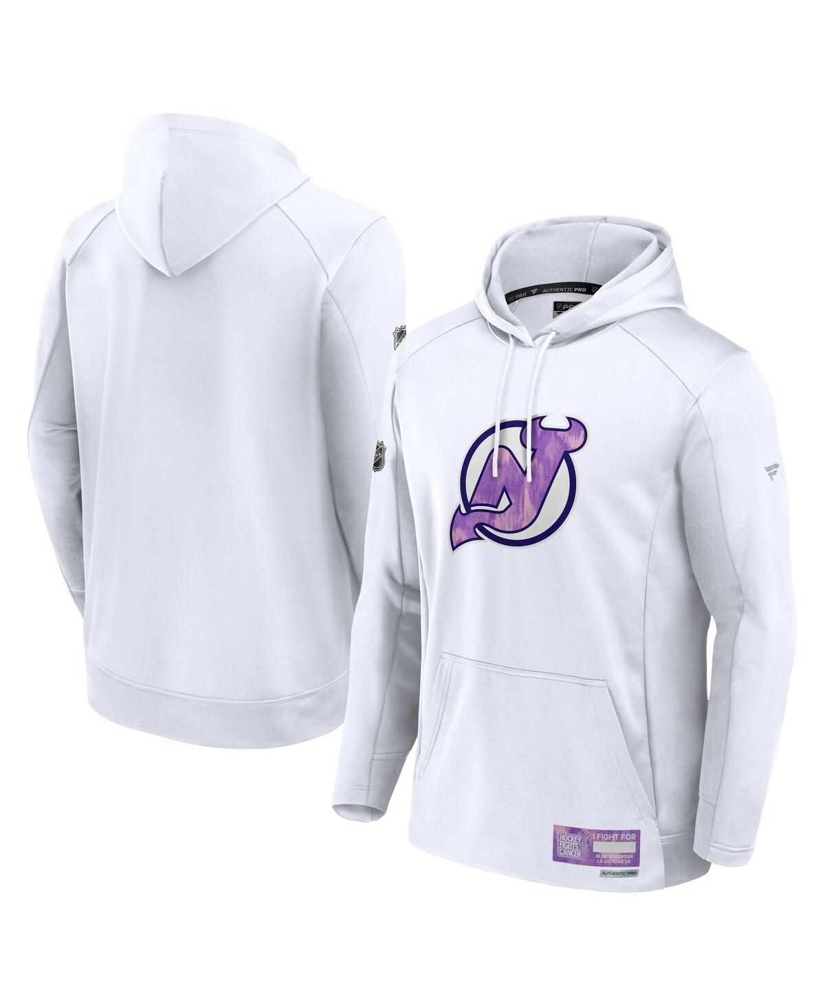 Men's White New Jersey Devils Authentic Pro Hockey Fights Cancer Pullover Hoodie - White