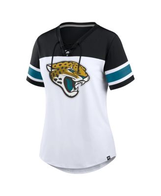 Women's White/Black Jacksonville Jaguars Athena Rhinestone Lace-Up V-Neck T-Shirt