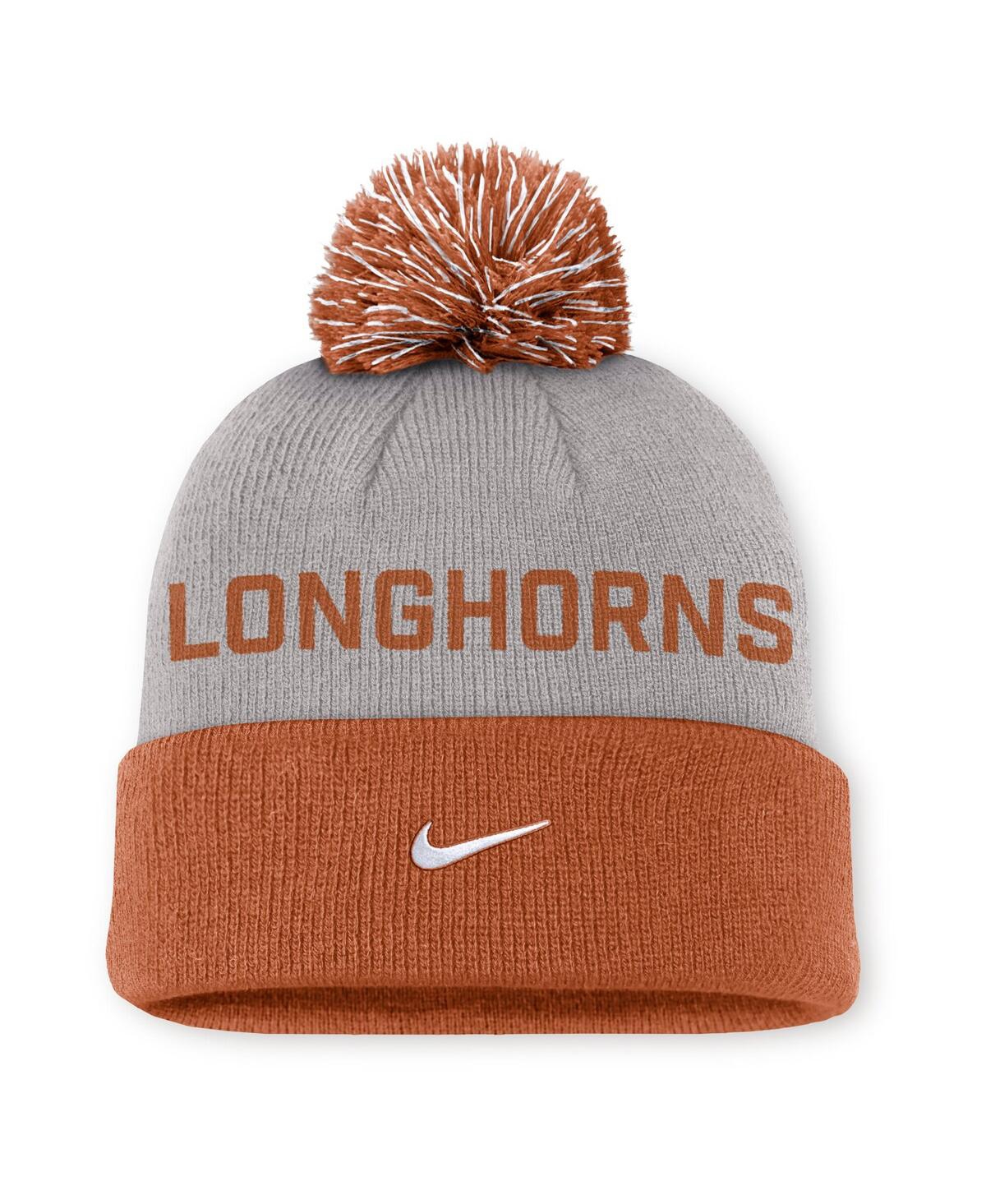 Nike Men's Gray/burnt Orange Texas Longhorns Primetime Peak Cuffed Knit Pom With Hat In Brown