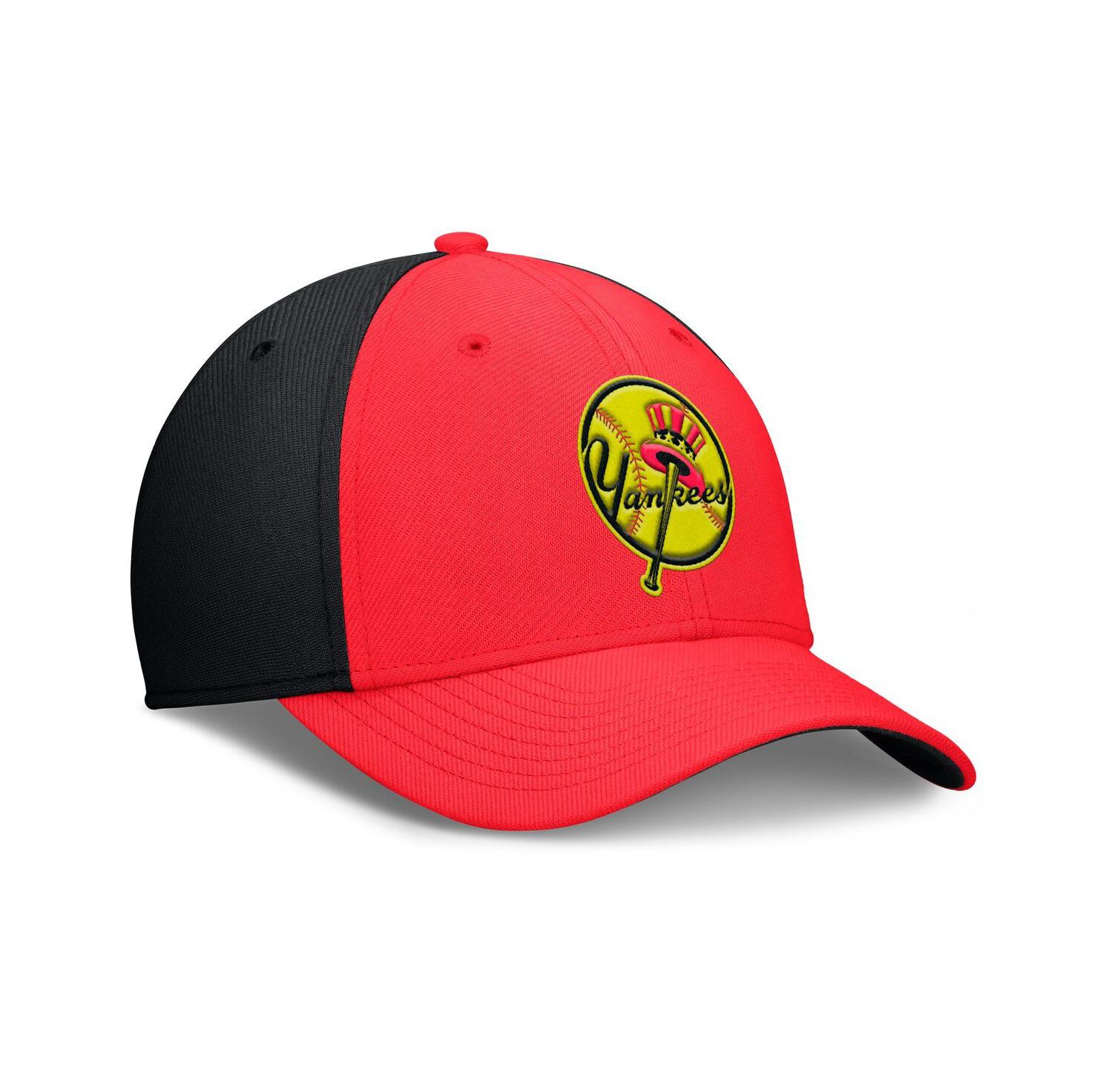 Men's Crimson/Black New York Yankees Neon 90s Rise Swoosh Flex Hat