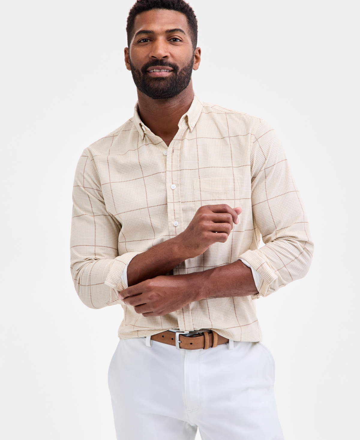 Club Room Men's Glen Plaid Cotton Corduroy Shirt, Macy's Exclusive