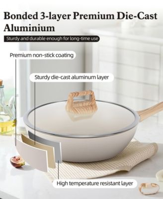 12-Piece Nonstick Ceramic Cookware Set, Granite Pots and Pans Set with Silicone Shovel, Spoon &Tongs