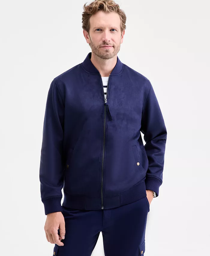 Men's Faux-Suede Baseball Collar Jacket