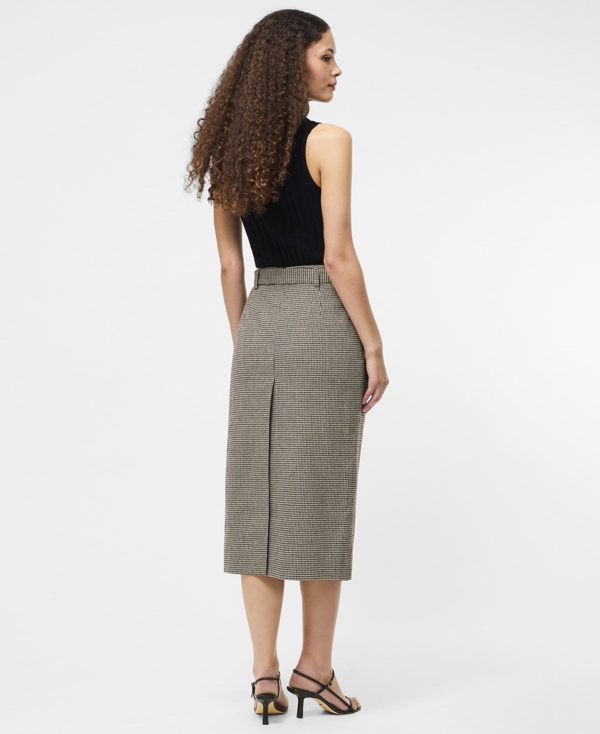 French Connection Women's Houndstooth Belted Midi Skirt In Gray