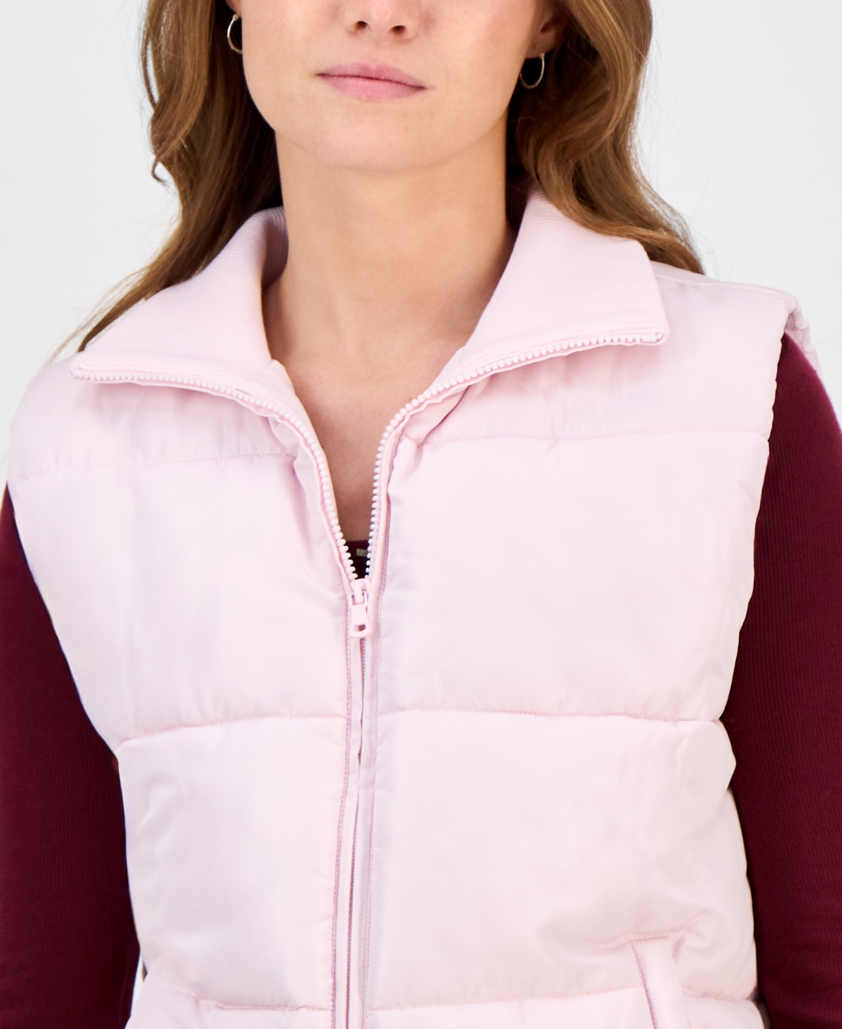 Madden Girl Women's Ribbed-trim Puffer Vest In Pink