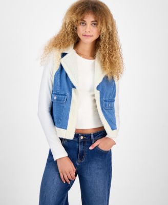 Self Esteem - Juniors' Open-Front Denim & Fleece Vest