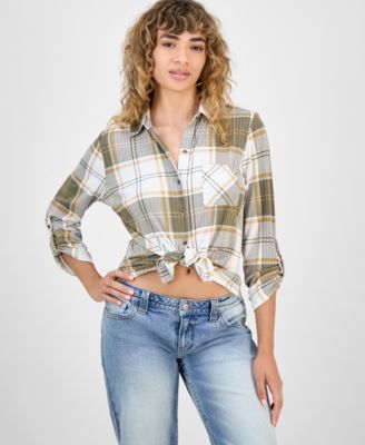 Juniors' Plaid Knit Shirt   