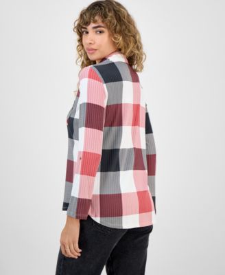 Juniors' Plaid Knit Shirt   