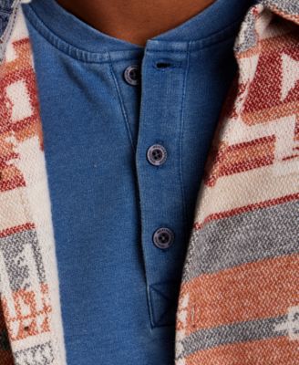 Men's Long-Sleeve Indigo Henley, Southwest Pattern Long-Sleeve Button-Front Shirt Jacket and Straight-Fit Stretch Ripstop Pants