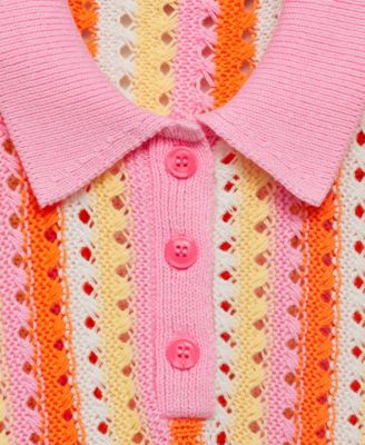 Women's Striped Openwork Knit Sweater