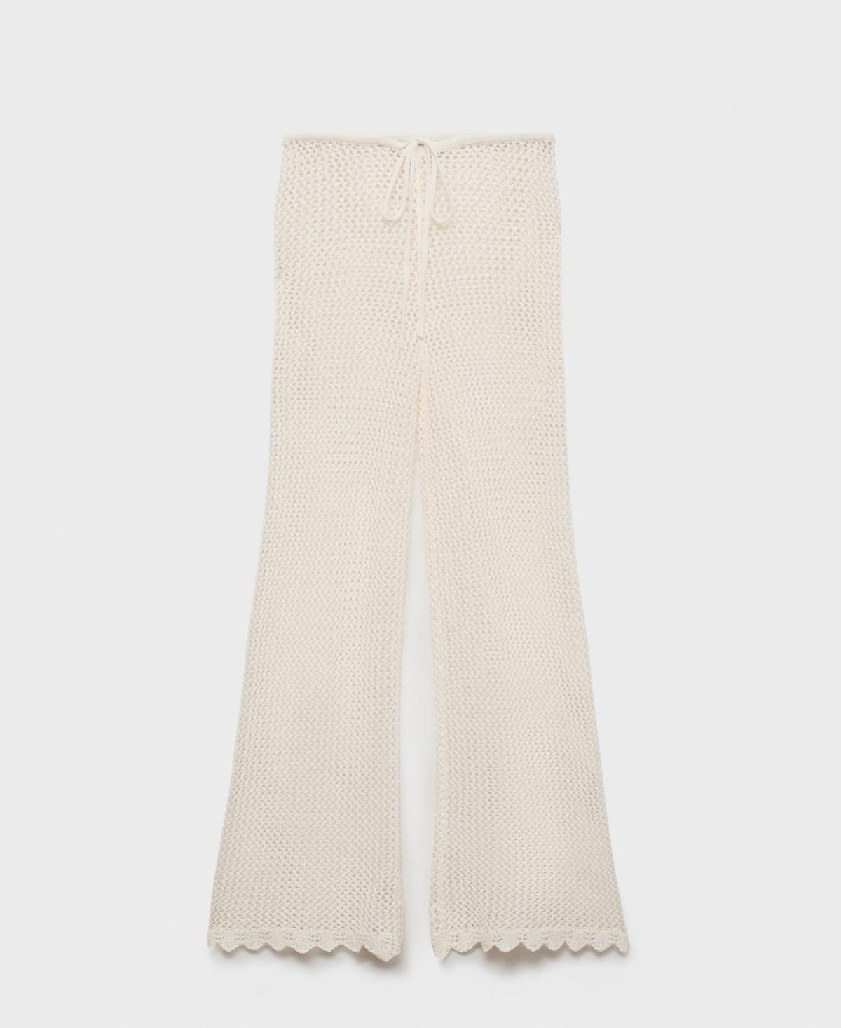 Mango Open Stitch Flare Drawstring Pants In White