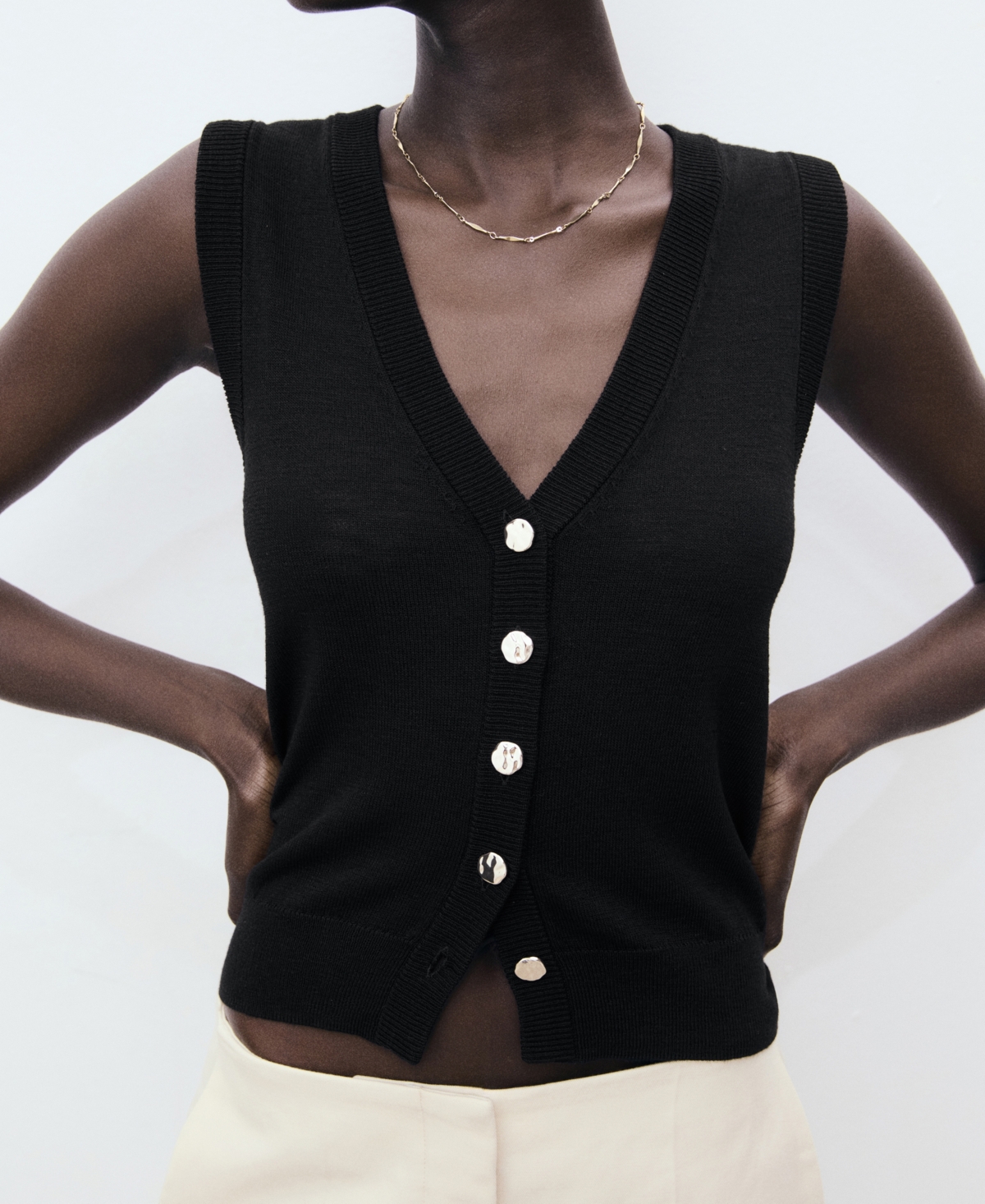 Mango Women's Fine Knit Buttoned Sweater Vest In Black