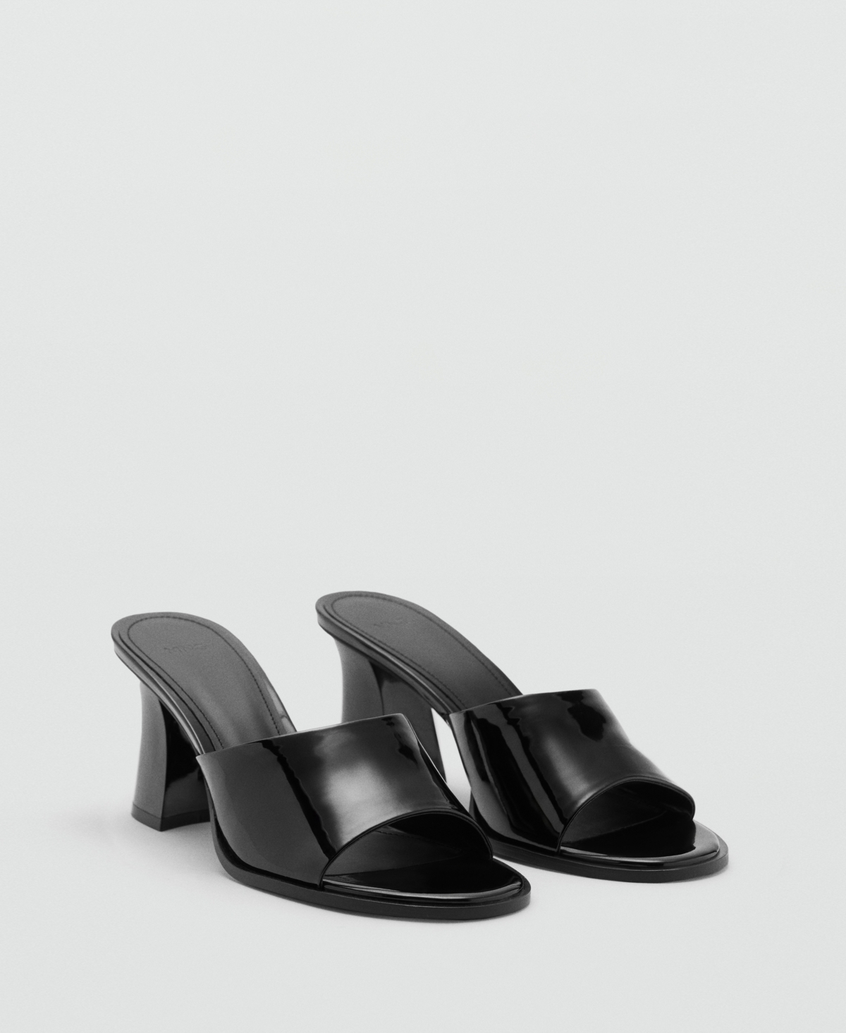 Women's Patent Leather Effect Heeled Sandals - Black