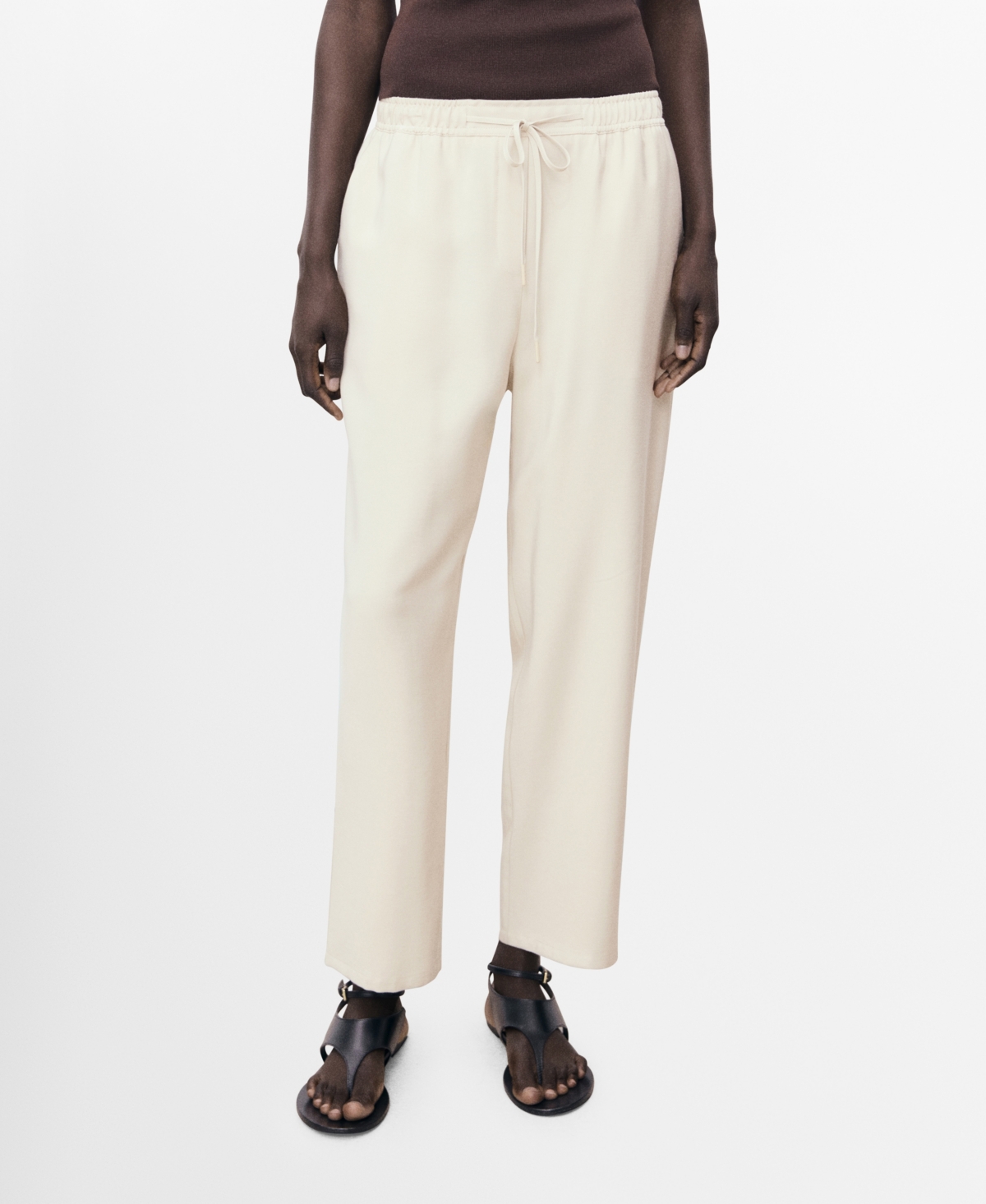 Mango Flowy Drawstring Pants In Sand