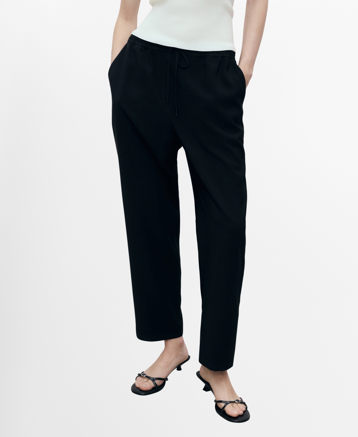 Mango Flowy Drawstring Pants In Black