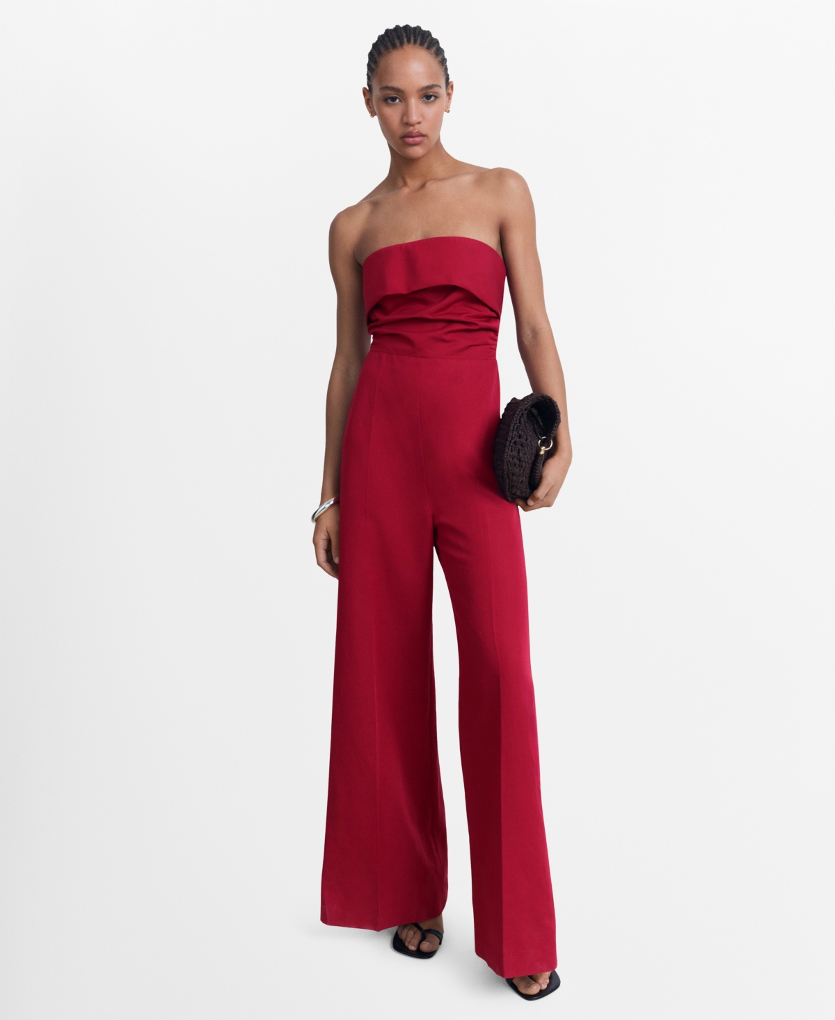Mango Bandeau Fold Detail Jumpsuit In Orange