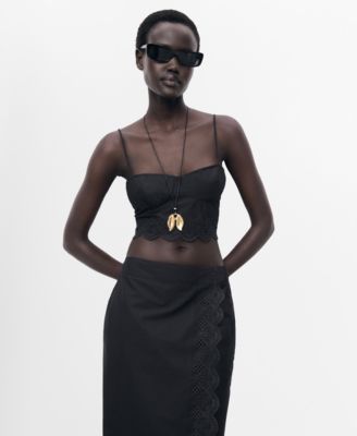 MANGO - Women's Embroidered Crop Top