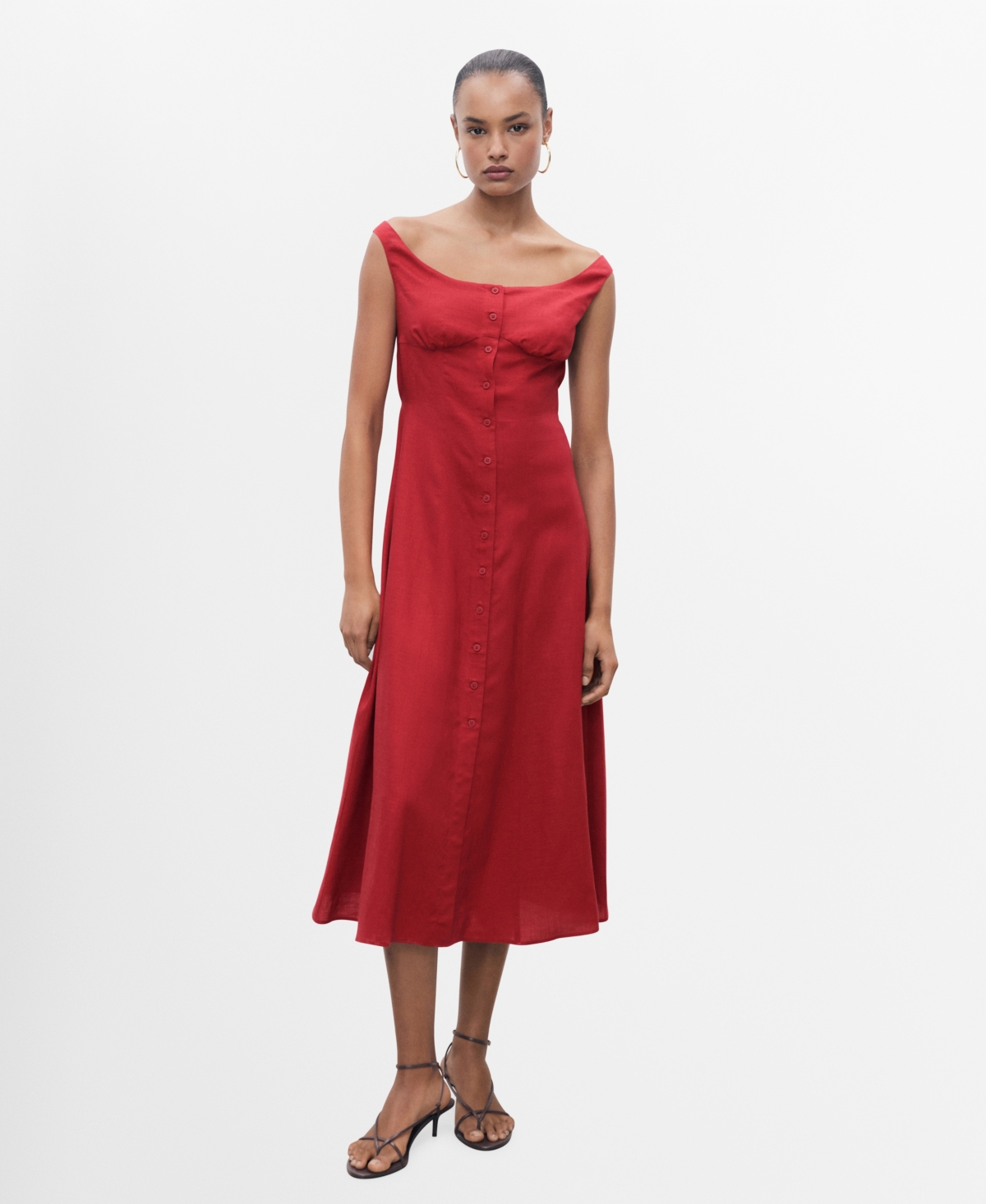 Mango Women's Buttoned Midi Dress In Orange
