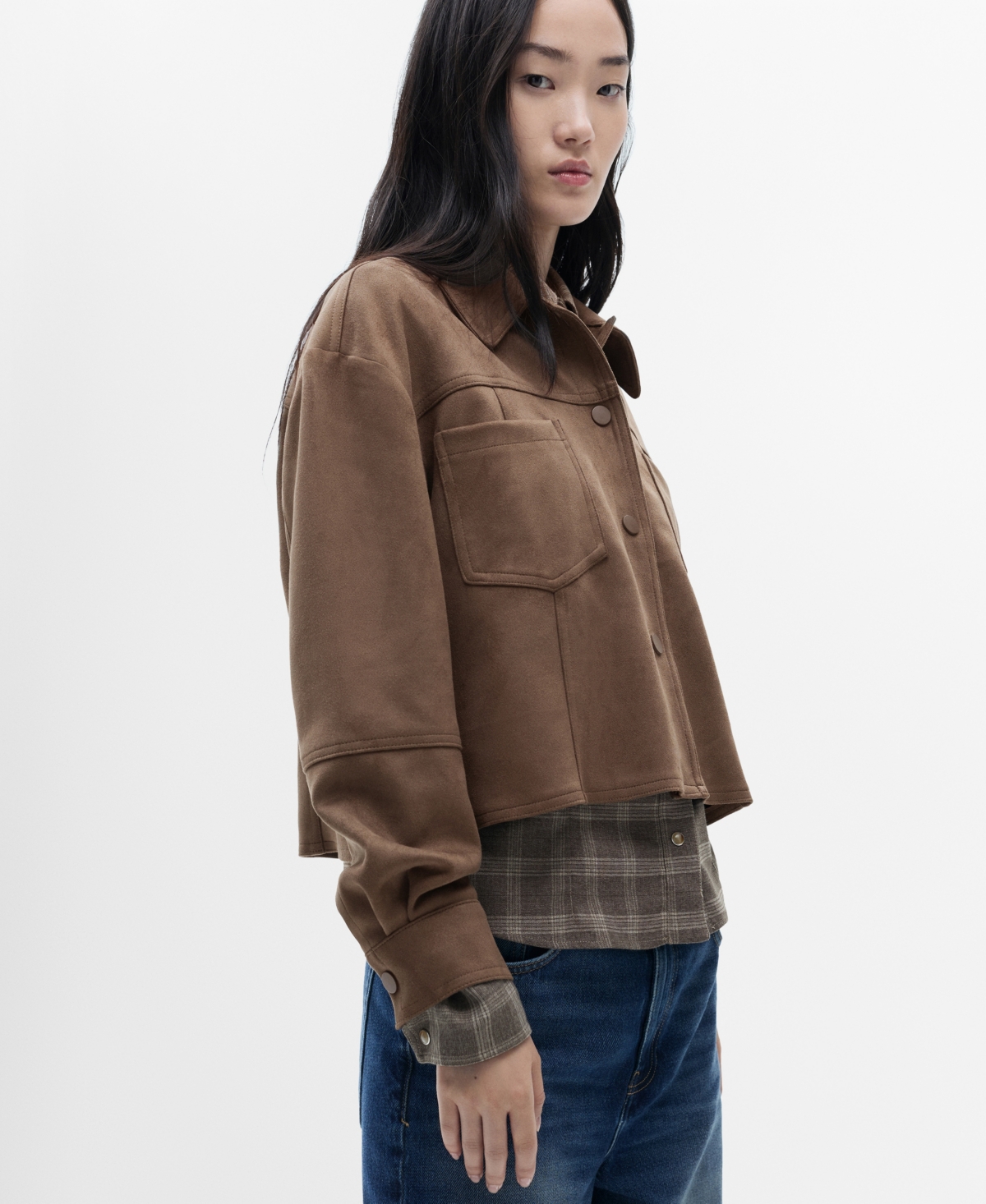 Mango Leather-effect Jacket With Pockets In Brown