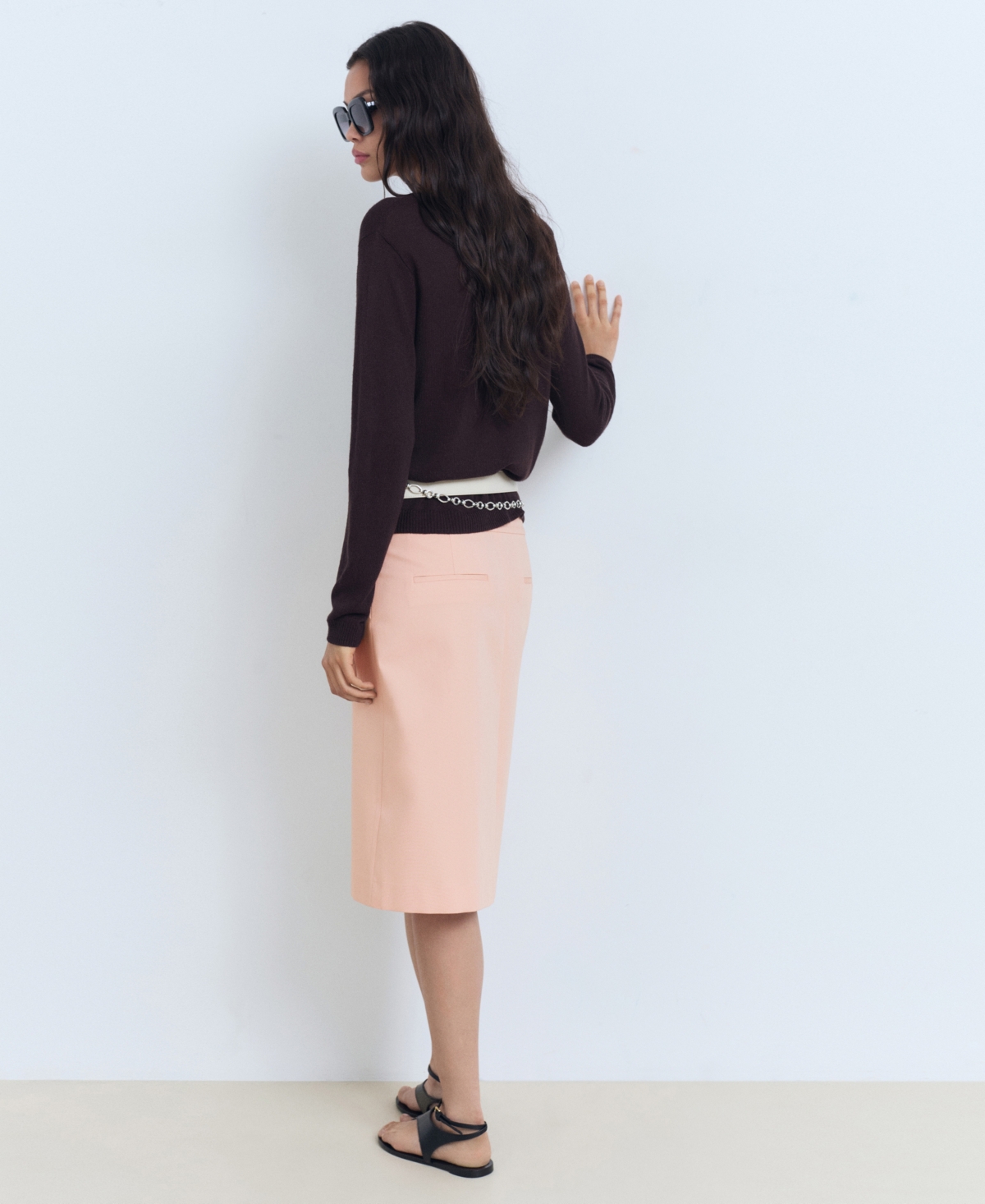 Mango Midi Cotton Skirt With Pleated Detail In Pink