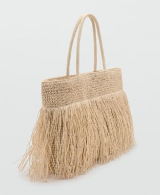 Women's Fringes Detail Natural Fiber Shoulder Bag