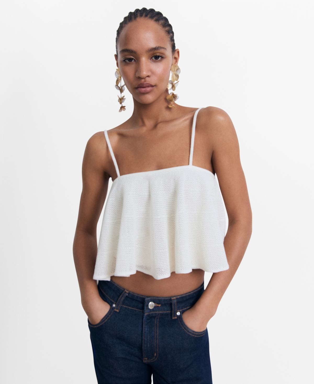 Women's Ruffle Knit Top - White