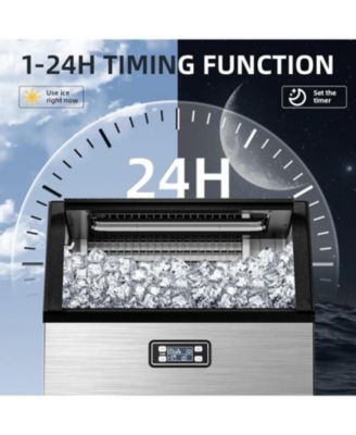  Commercial Ice Maker,200LBS/24H, Automatic Stainless Steel Machine with LCD Panel,Freestanding with 48 Pounds Storage Capacity, Party/Bar/Restaurant Scoop Connection Hose Silver