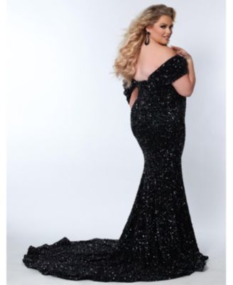 Women's Off the Shoulder Plus Size Sequin Velvet Fitted Formal Gown