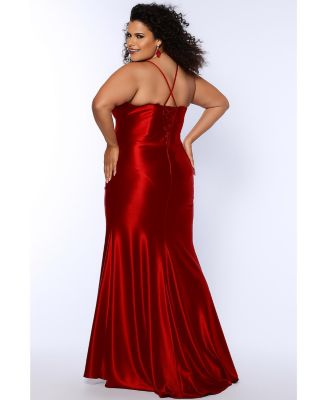 Women's Pleated Draped Sweetheart Neckline Slim Fitted Plus Size Gown