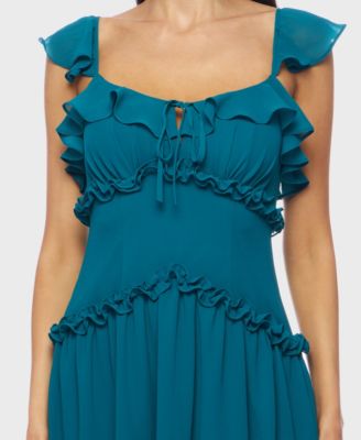 Juniors' Flutter-Strap Chiffon Tiered A-Line Mini Dress