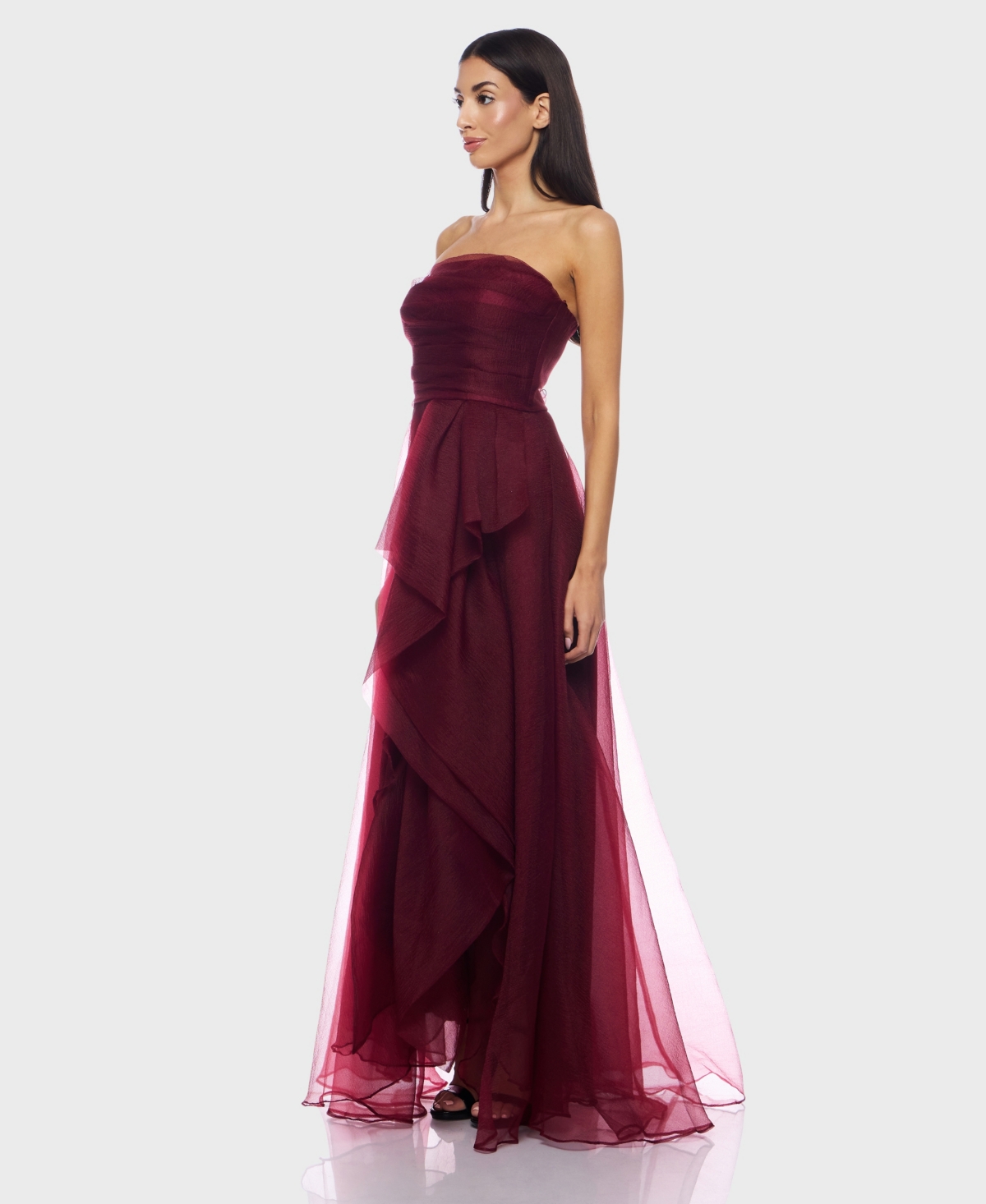 B Darlin Juniors' Asymmetric Drape Strapless Ball Gown, Created For Macy's In Burgundy