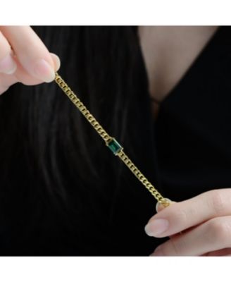 14K Gold Plated with Green Cubic Zirconia Chain Bracelet