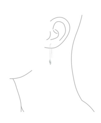 Leaf Feather White Iridescent Created Opal Inlay Long Chain Dangle Threader Earrings Sterling Silver