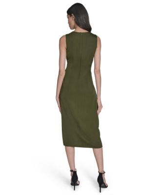 Petite Satin Sleeveless Draped Midi Dress